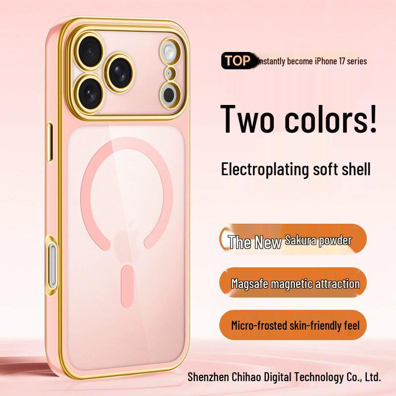iPhone 17 Pro Max Transparent Two-tone Electroplated Magnetic Phone Case with Apple 16 Lens Full Coverage, Soft.