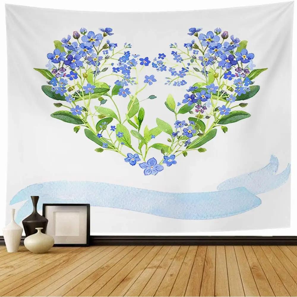 Love Tapestry Floral Love Romantic Shape Heart Tapestry Valentines Day Flowers Wall Hanging Decor for Bedroom Living Room Dorm