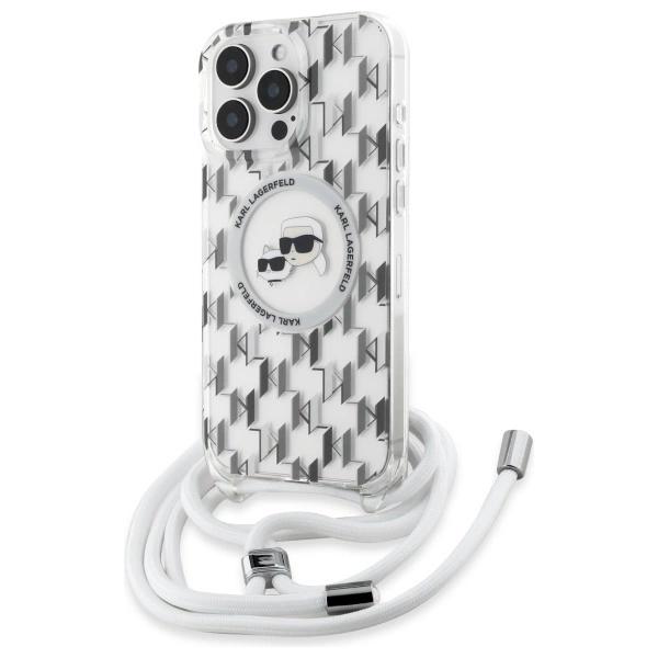 Karl Lagerfeld Klhmp16Lhckcklct Iphone   16 Pro 6.3 Transparent Hardcase Iml Crossbody Monogram Karl & Choupette Head Magsafe