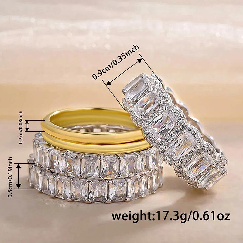 Huitan Brilliant S Ring Set with Sparkling Cubic Zirconia Luxury Wedding Jewelry Set for Women Fashionable Finger Accessories
