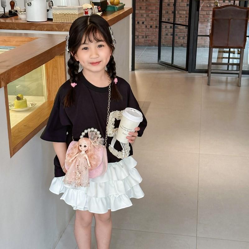 Adorable Purple And Pink Cartoon Princess Shoulder Bag For Kids With Pearl Chain Strap