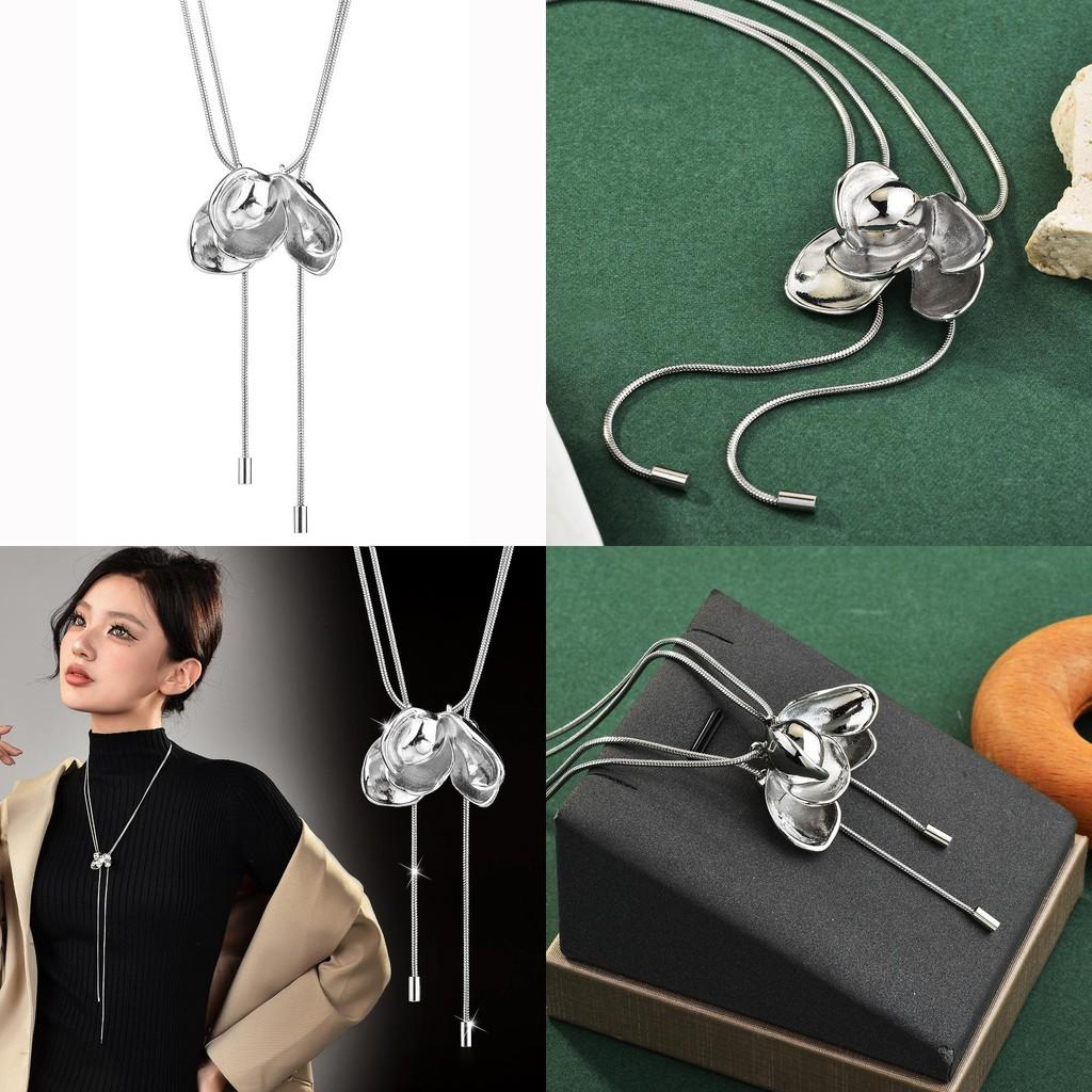 Unique Long Floral Charm Necklace With Gorgeous Gold Accent For Trendy Women