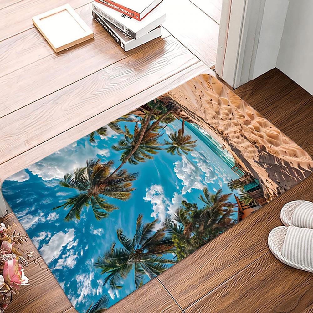 Tropical Beach Printing Non-Slip Small Rug Waterproof Easy To Clean Floor Mat for Indoor Outdoor Use Durable Home Decor Novelty