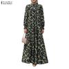 Women Casual Round Neck Loose Long Sleeve Print Long Dress