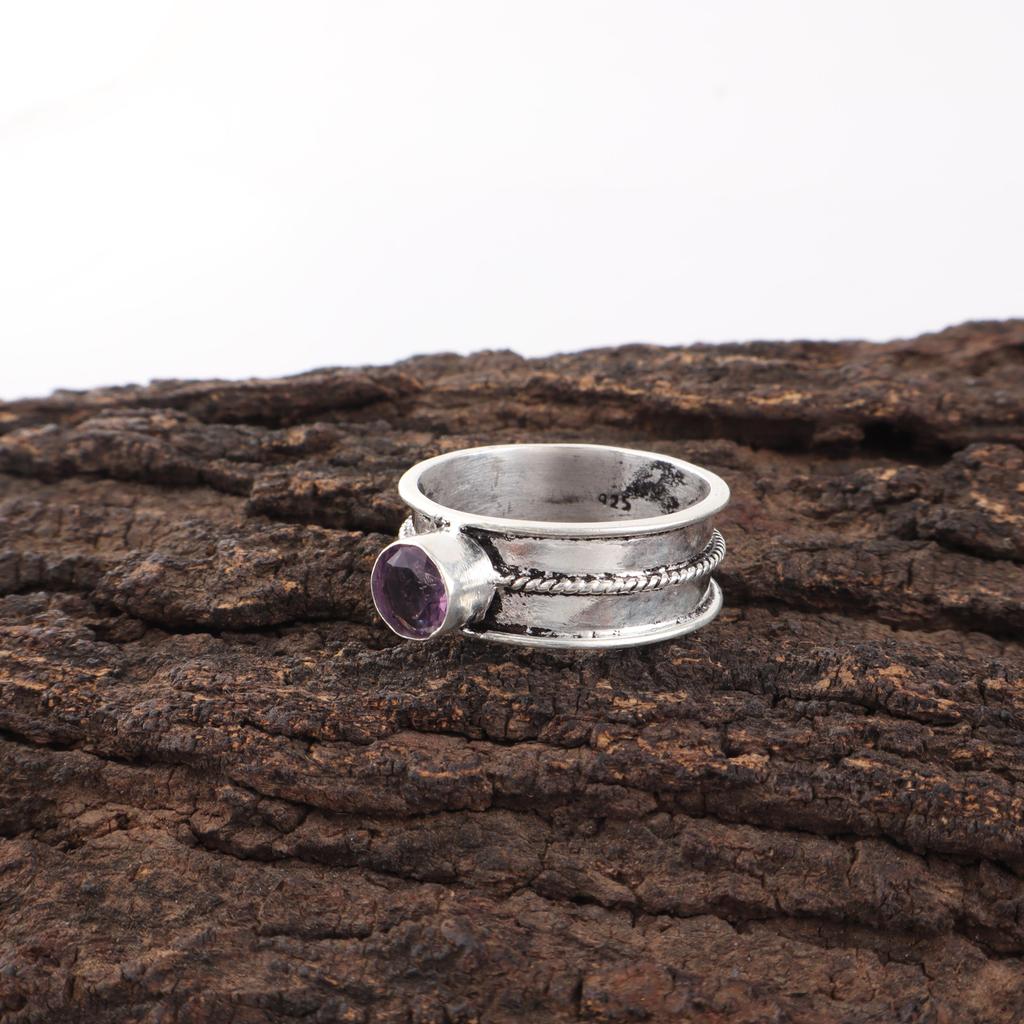 Wunderschöner afrikanischer Amethyst Edelstein Silberschmuck, Handgefertigter erstaunlicher Silberring, 925 Sterlingsilberring, Geschenk für Katholiken