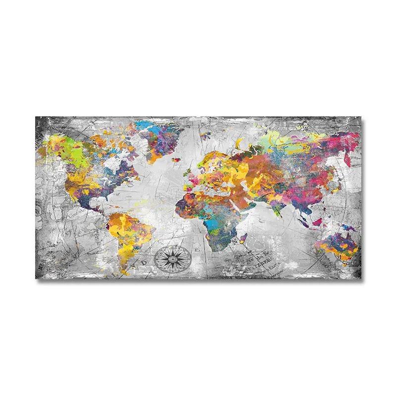 Goldene Weltkarte Bilder Poster und Drucke Wand Kunst Leinwand Gemälde für Wohnzimmer Dekoration Cuadros Home Decor Kein Rahmen