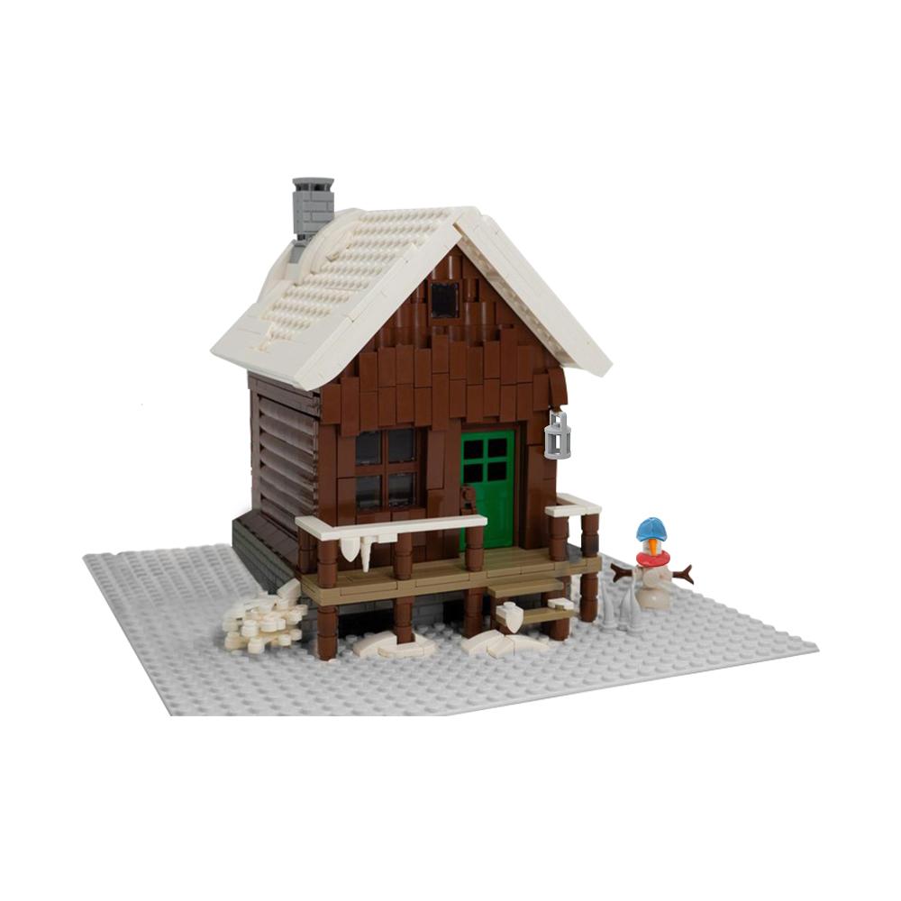 Gobricks MOC Snowy Winter Cottage Bricks Model Creative Street View Christmas House Lodge Building Blocks Snowflake Tree Toys