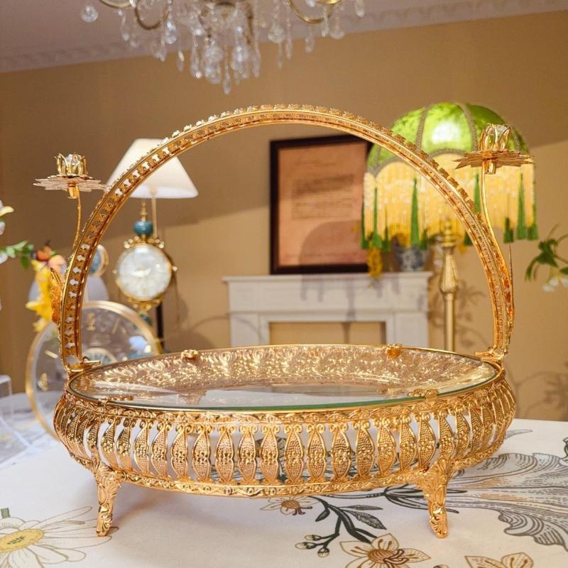 Europäischer Stil Goldene Obstschale Retro Luxus Obstschale Hotel Bankett Schreibtisch Dekoration Obstschale Ovale Form Rechteckige Form