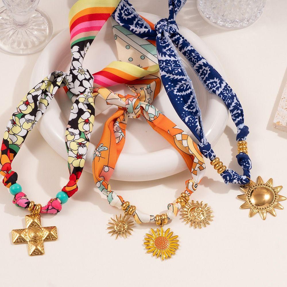 Printing Sweet Pendant Necklace Ethnic Style Bag Accessories Vintage Colorful Headscarf  Gift