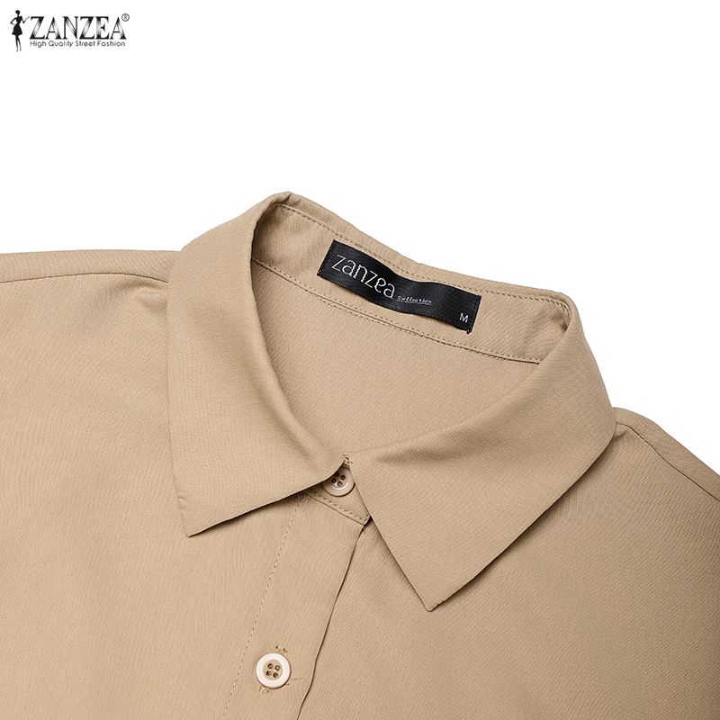 ZANZEA Vestito camicia a maniche corte con colletto rovesciato casual da donna, tinta unita