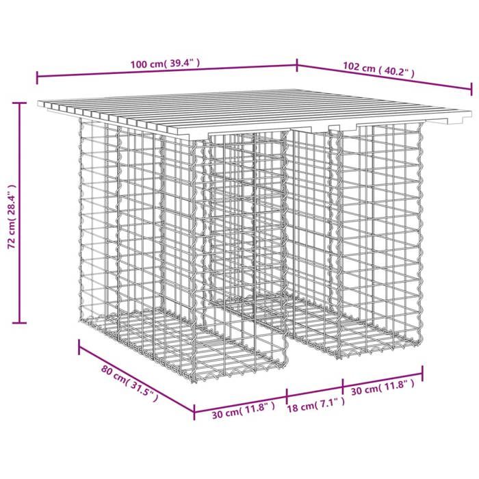 VidaXL Table de jardin Gabion Design 100x102x72 cm Bois massif Douglas 834369