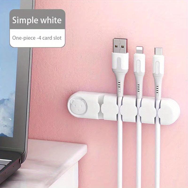 

Настольный органайзер для кабелей, держатель для зарядных кабелей, мягкий силиконовый хаб с 4 отверстиями белый