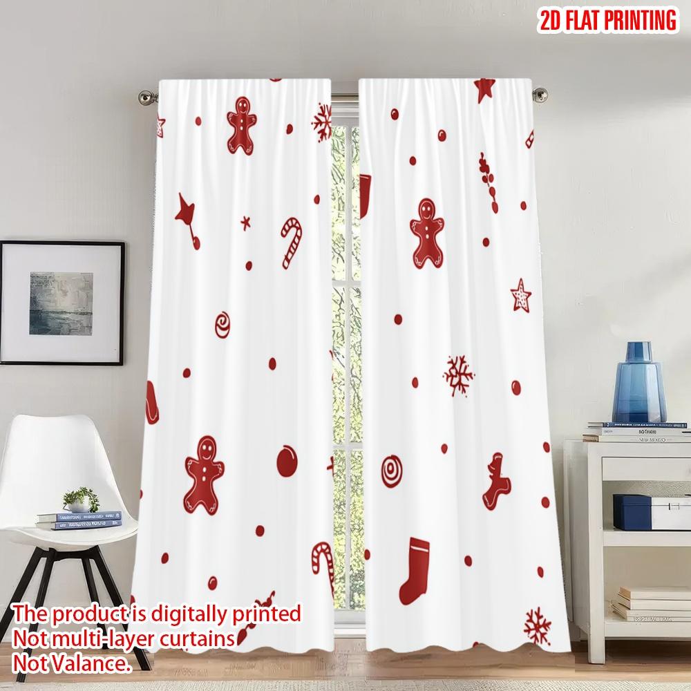 

Set Of 2 Flat Printing Merry Christmas Curtains Red Digital Printed Polyester Drapes Spring Use Holiday Family Curtain W100*H70(CM)-Hooks&2PCS