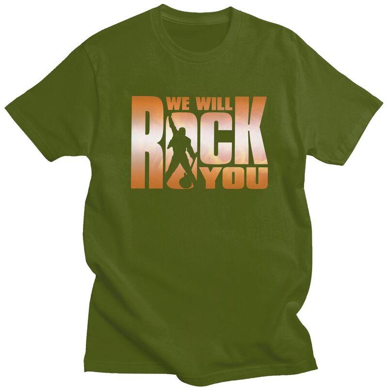Custom We Will Rock You T Shirts Men 100 Cotton Tees Queen Rock Band Tshirts ShortSleeve Fashion Tshirt Clothing