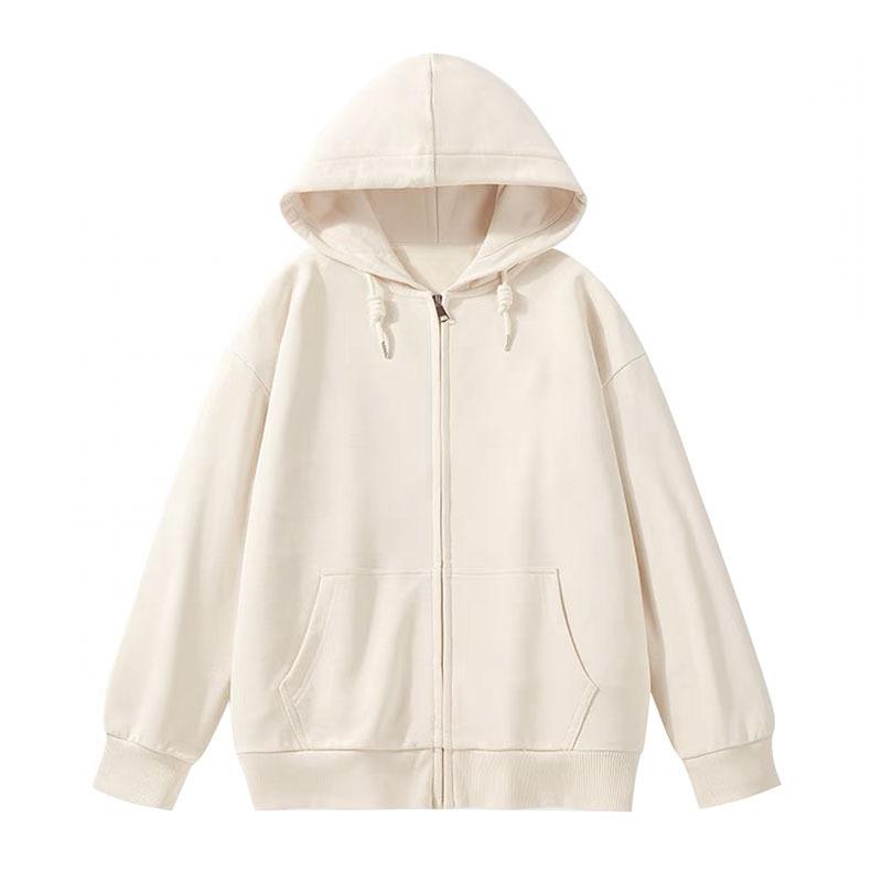 CVC cotton wool composite milk silk 320g back-necked plain zipper hoodie for women