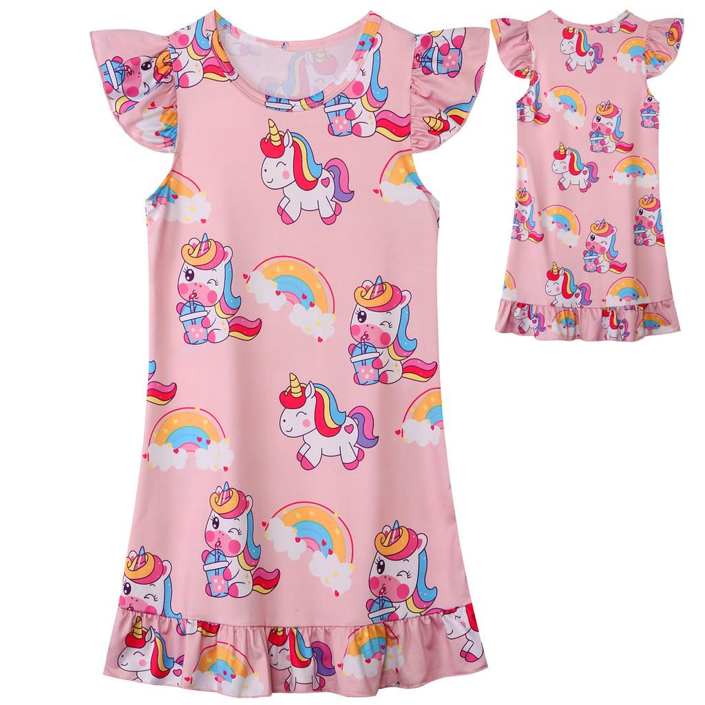 Unicorn Unicorn Girls Pajamas Summer Dress Short Sleeve Children's Loungewear Children's Pajamas