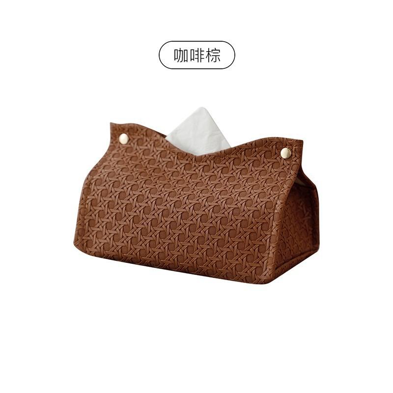 PU Leather Tissue Box Cover Decorative Rectangle Napkin Holder with Snap Button Closure for Home Office Car Use