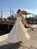 Nanyou Sommer Retro Gepunktetes Spaghettiträger Schwingkleid für Damen