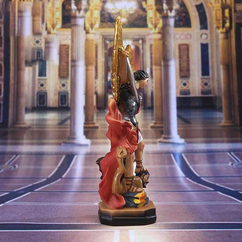 St. Michael Archangel Slaying Demon Figurine Resin Ornament Home Office Desk Bedroom Decoration Gift Statue Sculpture