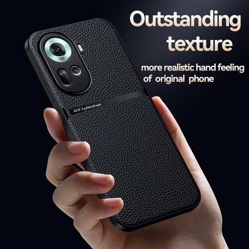 For OPPO Reno 11 5G Case Leather Car Magnetic Holder Back Cover For OPPO Reno11 5G CPH2599 Soft Frame Silicone Shockproof Coque