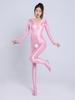 Sexy Women Candy Color Jumpsuit High Elastic Slip Satin Shiny Bodysuit Slimming Tight Open Crotch Leotard Shaper Wear