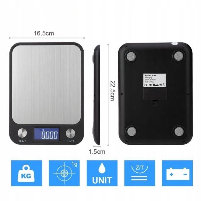 Waga Kuchenna Elektroniczna Lcd Do 15Kg Od 1G Czarna Domowa Płaska