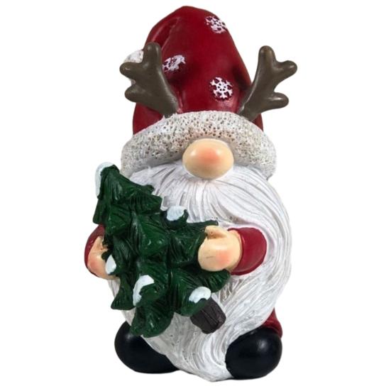 Small Statue for Living Room Christmas Gnome Figurine, Resin Red Santa Dwarf with Tree/Gift Box, Cute Faceless Antlers Tomte Swedish Nordic