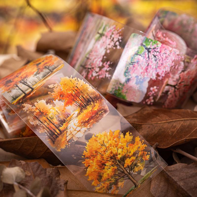 Forest Scenery Adhesive Tape: Retro Aesthetic Landscape with 6 Styles.