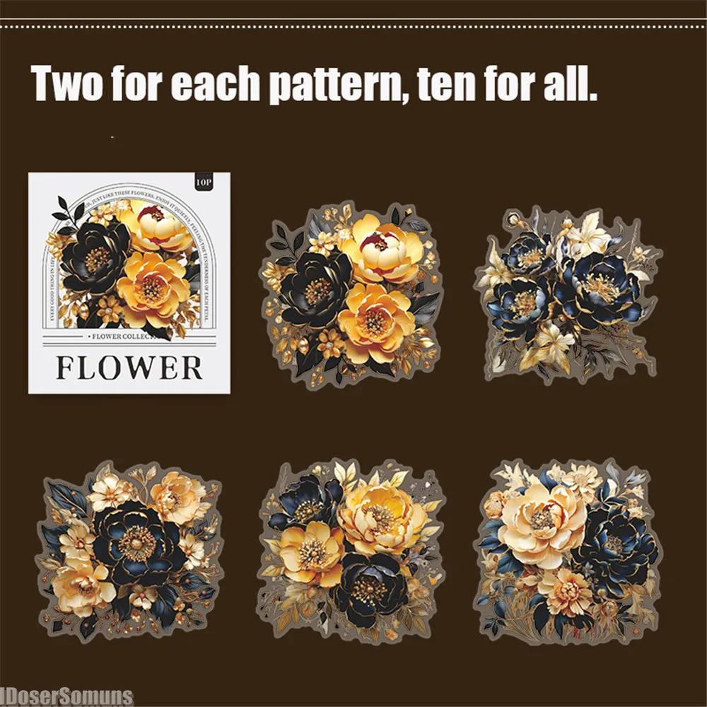 10pcs Large Size Scrapbooking Material Flowers Plant Stickers Aesthetic Stick Labels Decorative Hand Account Diary Album