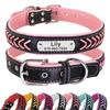 Personalized PU Leather Dog Collar Custom Braided Dog Collars Padded Pet Necklace Free Engraving for Small Medium Large Dogs Pug