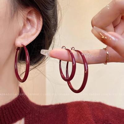 Ankola Rote Creolen: Vielseitiger, übertriebener Herbst/Winter-Stil für Frauen
