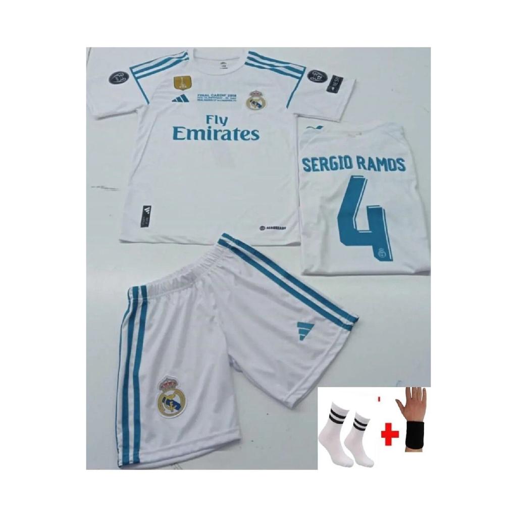 Sergio Ramos Real Madrid 2018 White Home 4-piece Set Kids Football Jersey