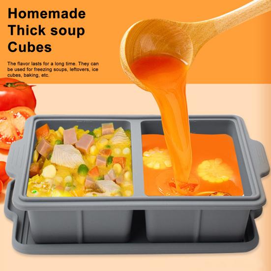Square Ice Cube Tray with Lid 2-Cavity Food-Grade Silicone Easy-Release Mold for Whiskey Cocktails Leak-Proof Stackable Ice Cube Maker