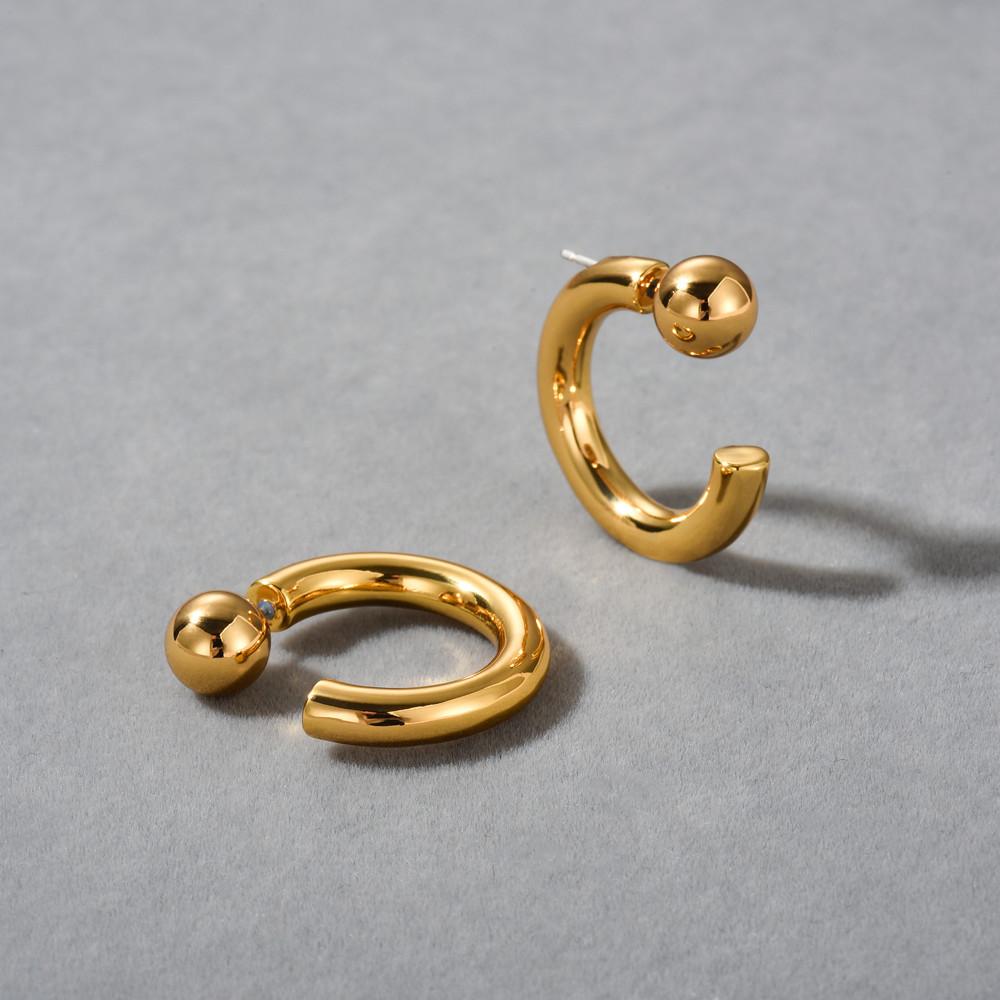 Fashion Personality Trendy Golden Bean Earrings Trendy Metal Thick C-Shaped Open Ring Earrings Golden Bean Hipopop Earrings