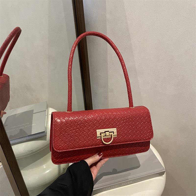 One Shoulder Underarm Handbag Bag Summer Large Capacity 2025 Foreign Style New Model Texture Lock Weave Women