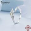 BAMOER 925 Sterling Silver Peacock Feather Opening Ring Zircon Adjustable Ring for Women Party Jewelry Gift