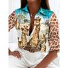 Boutique Pattern Printed Button Long Sleeve Women's Shirt Vintage Elegant Office Fashion Large Size Women's Daily Lapel Shirt