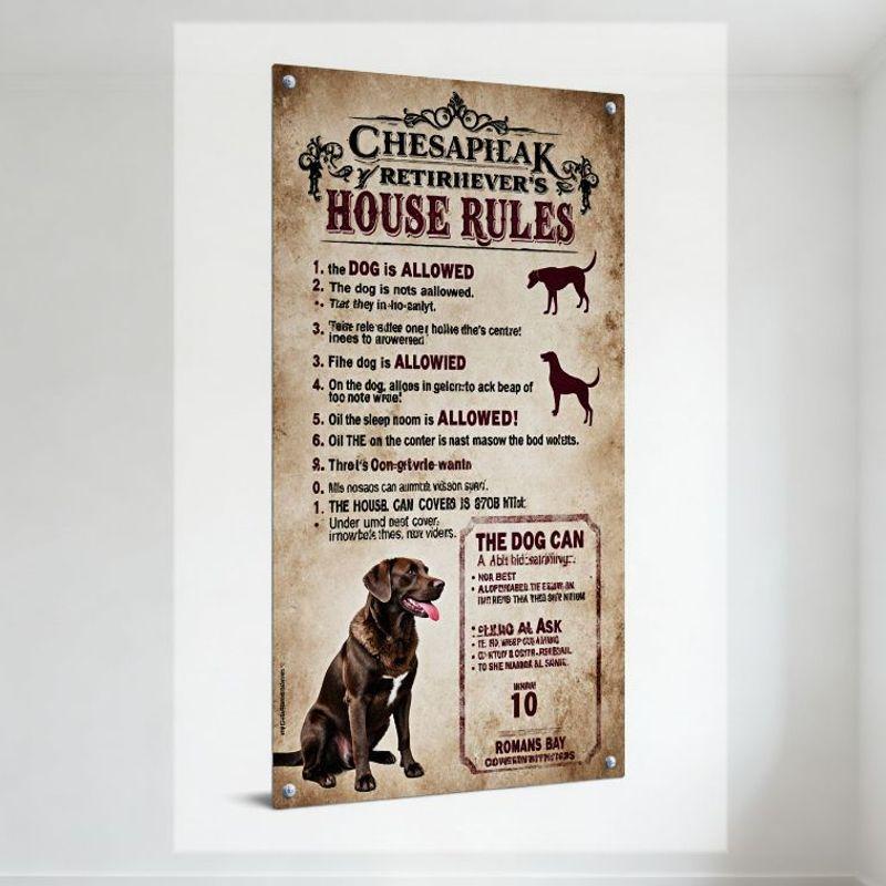 

Vintage Chesapeake Retriever House Rules Metal Tin Sign - Rustic Dog Themed Wall Decor for Man Cave Bar Home Decor 20x30cm（7.8x11.8inch）