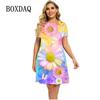 New Plant Gradient Flower Energy Daisy 3d Printing Dress Summer 2026 Women's Hipple Short-sleeved Dress Fashion Clothing