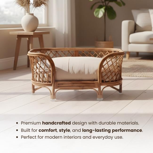 Eco Decx Rattan Pet Bed Without Cushion, Natural Woven Design | 80 * 52 * 41 cm