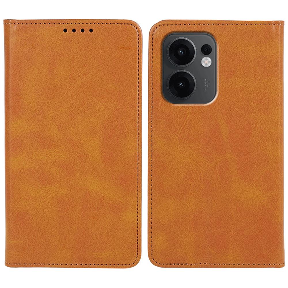 

For Oppo Reno13 F 4G/5G Case Strong Magnetic PU Leather Phone Cover Calf Texture Khaki