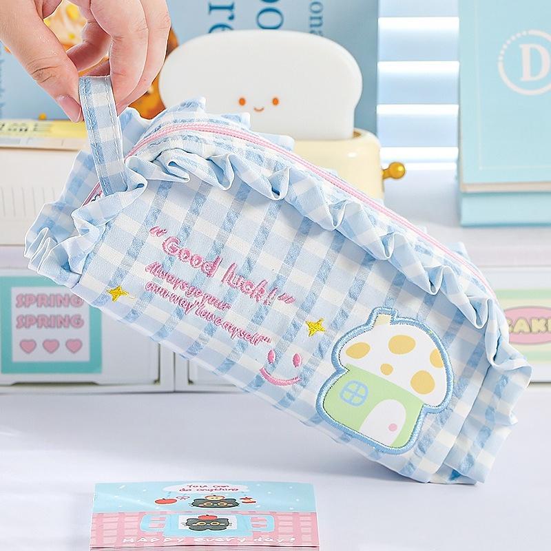 Cute Embroidery Pencil Case, Capable of Holding 45 Pens, with Built-in Two-layer Compartments for Portable Handheld Design