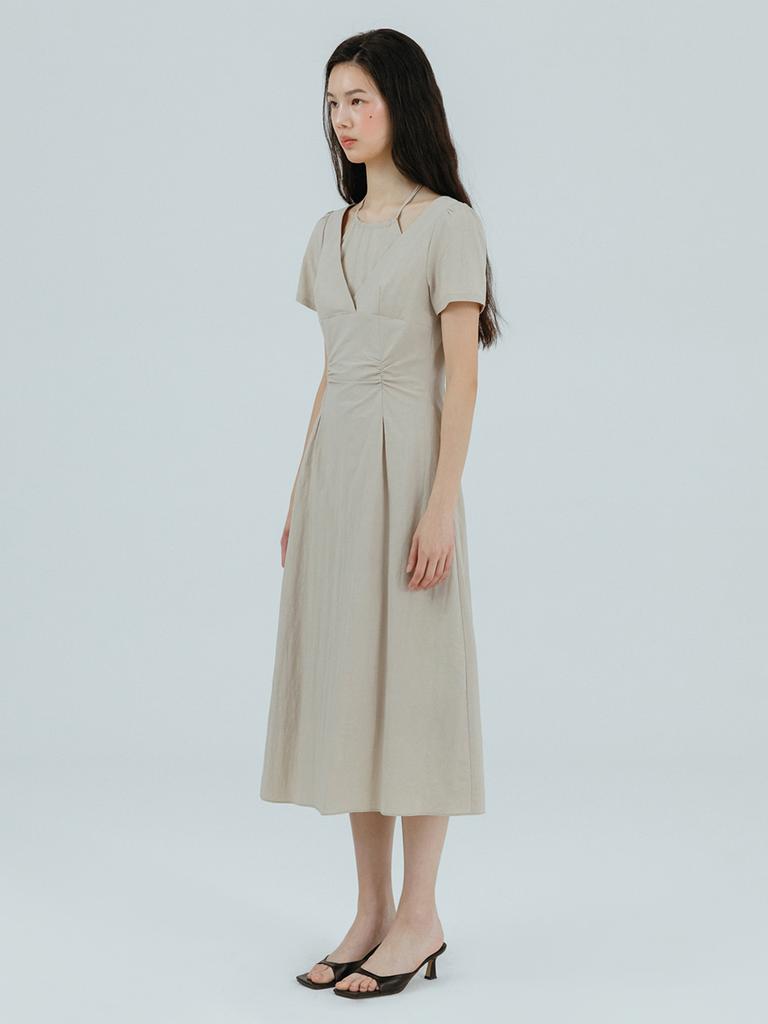 Etmont Halter-Neck Shirring Dress, Beige