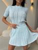 Summer New Round Neck Hollow Short Sleeve Loose T-Shirt Thin Solid Color Knit Skirt Set for Women