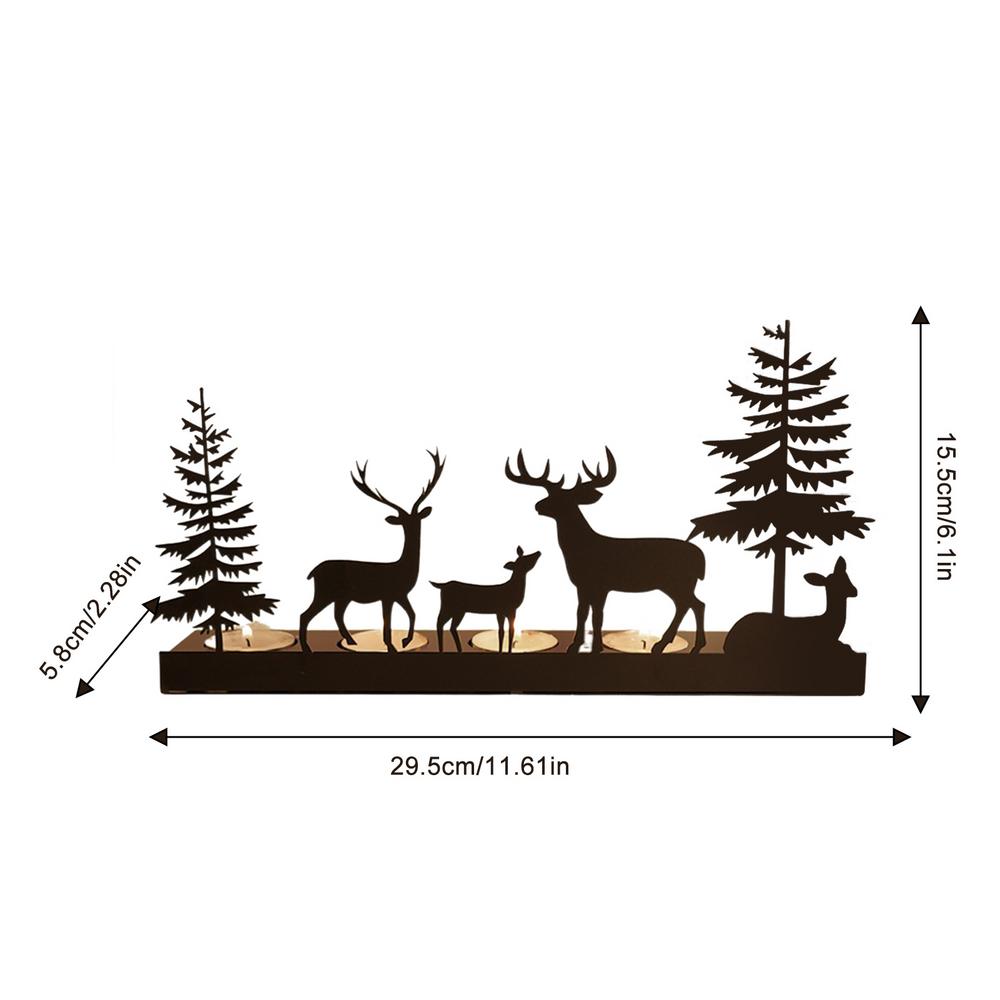 Reindeer Metal Candle Holders Creative Black Wrought Iron Elk Tea Light Candlestick Luminous Christmas Decoration Home Decor