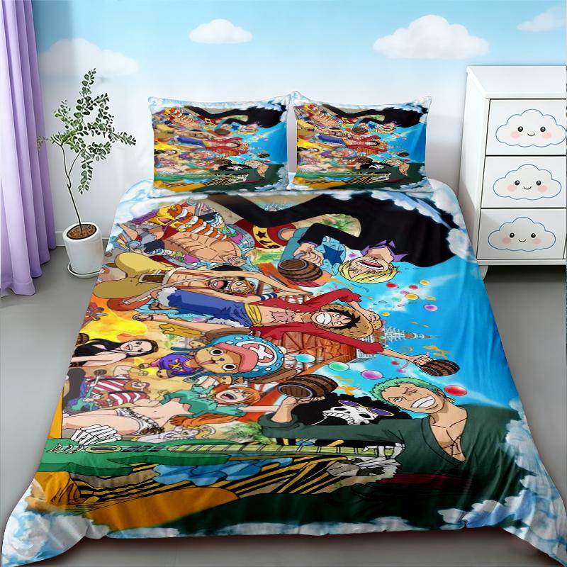 One Piece 3Pcs Duvet Cover Luffy Cartoon Bedding Set Quilt Cover Soft And Comfortable For Bedroom Decor Queen King