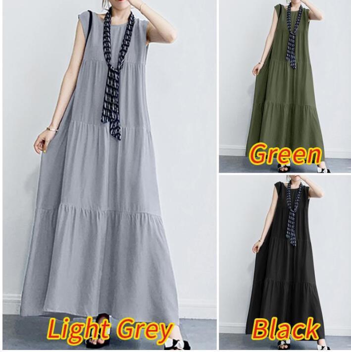 2024 Summer Literary Women's Cotton Linen Casual Round Neck Swing Dress