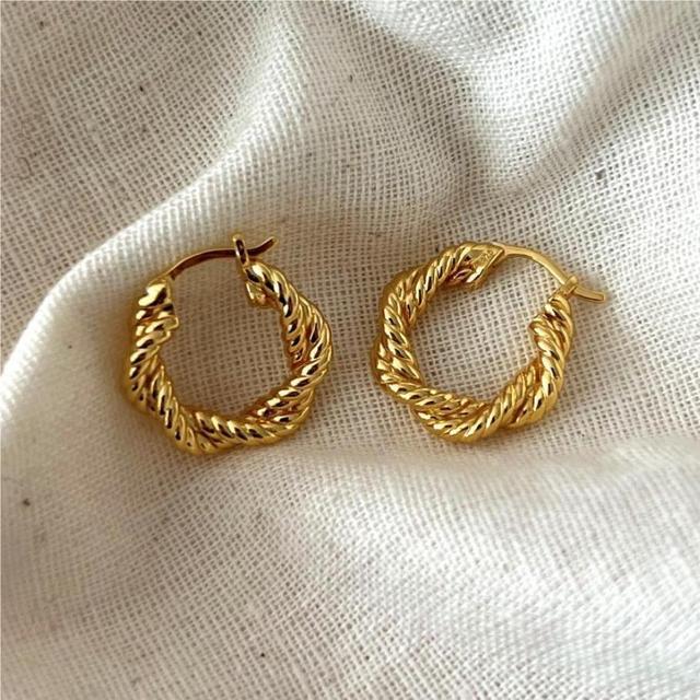 ANENJERY Knitted Twist Hoop Earrings for Women Unique Simple Design Geometric Huggies Jewelry Pendientes Brincos