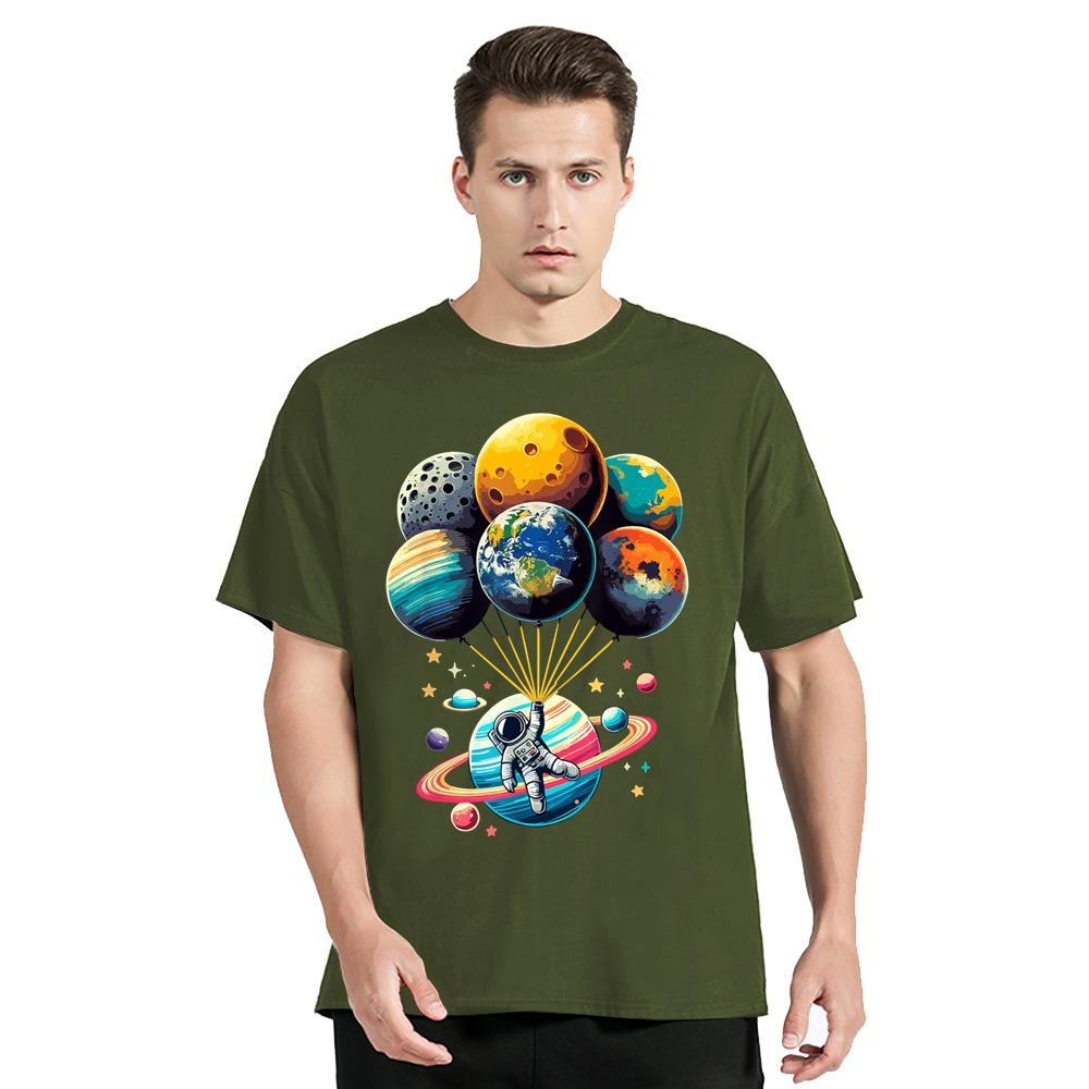 Men's Clothing Oversized T-shirt Loose Polyester T Shirt Space Astronaut Graphic Funny Print Tshirt Summer Casual O-neck Tops