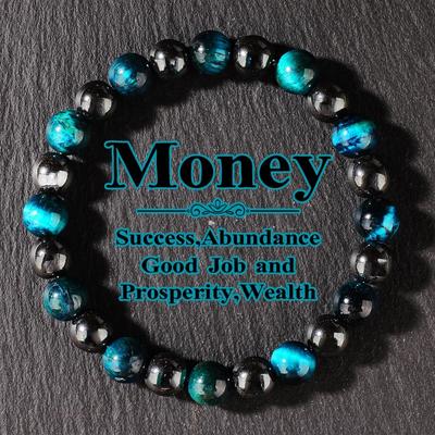 Natural Stone Blue Tigers Eye Bracelet Men Fashion Jewelry Unisex Handmade Stretch Beaded Bracelet Attracting Money Accessories